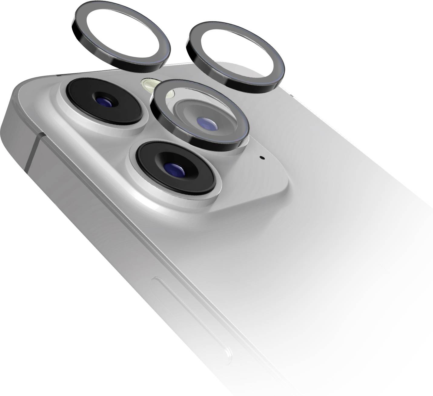 Nahaufnahme des hinteren Kameramoduls eines Smartphones mit drei Objektiven, das fortschrittliche Fotograpiefunktionen präsentiert.