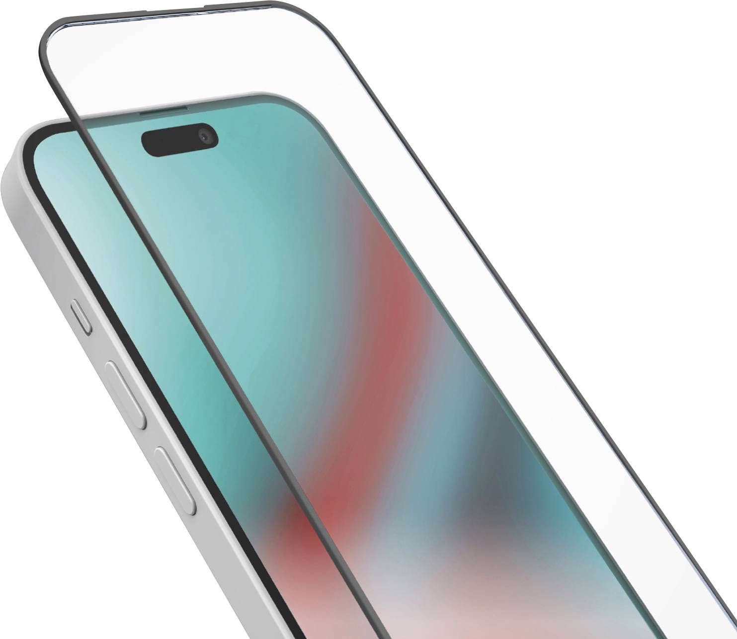 Ein Smartphone mit einem farbenfrohen Bildschirm wird von einer klaren Glasschutzfolie abgedeckt, was auf den Schutz des Geräts hindeutet.