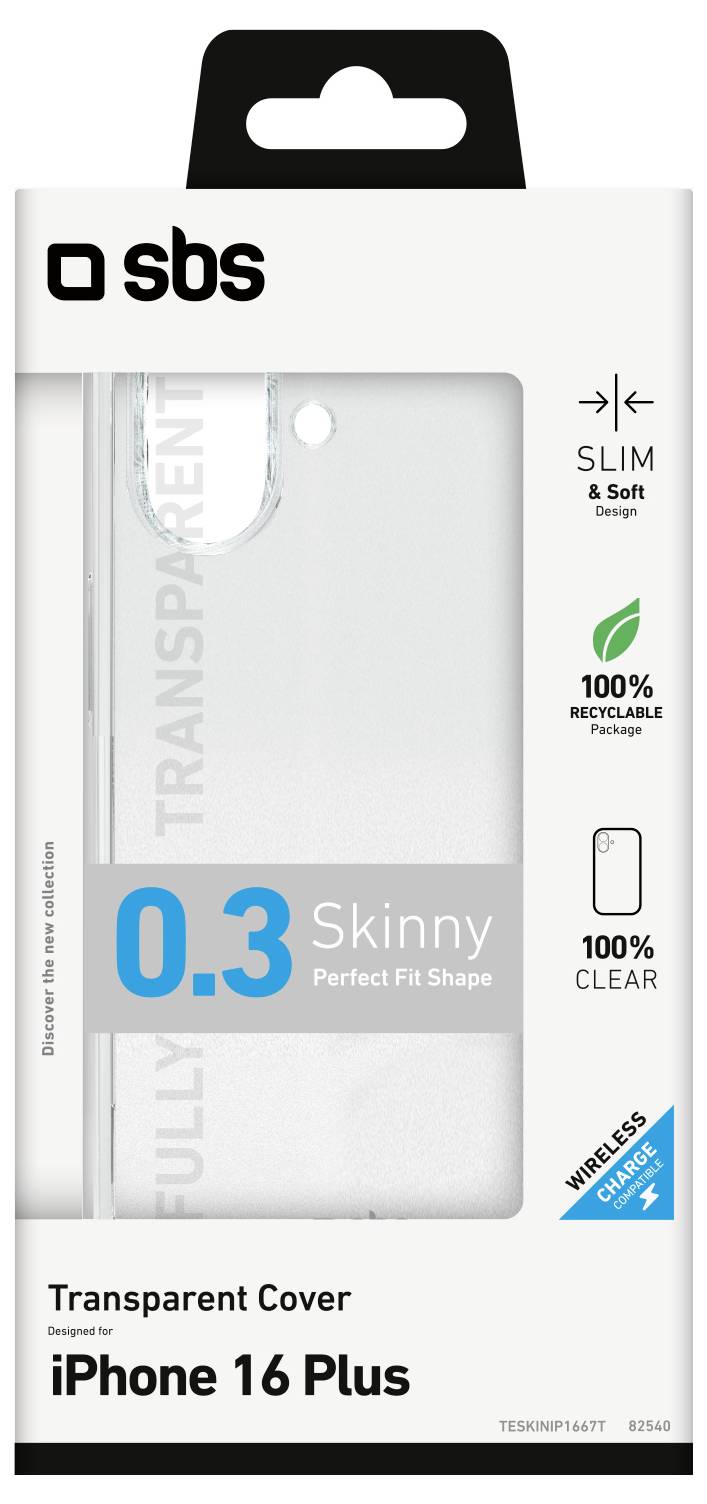 Transparente Schutzhülle für iPhone 16 Plus, schlankes und weiches Design, 100% recycelbar und kristallklar, kabellos ladefähig, 0,3mm schlanke Passform.