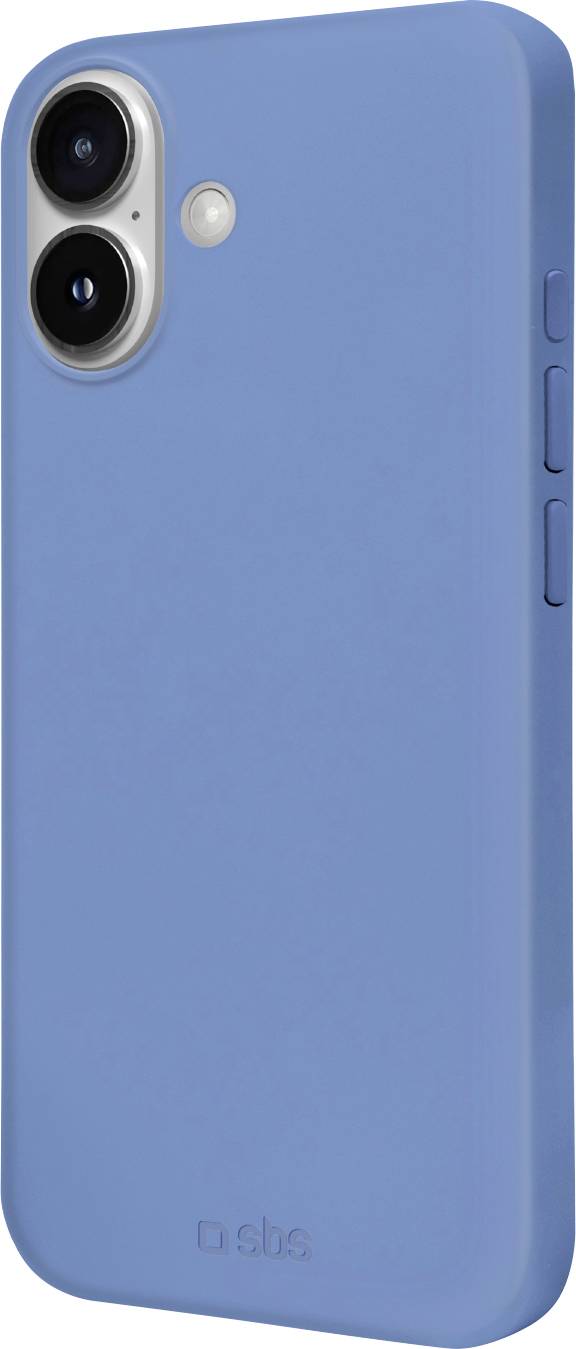 Ein blaues Smartphone mit zwei hinteren Kameras und seitlichen Tasten.
