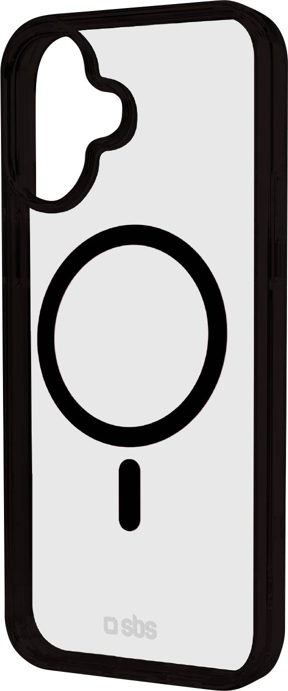 Ein transparentes Handyhülle mit einem schwarzen, minimalistischen Design, das einer Lupe auf der Rückseite ähnelt.