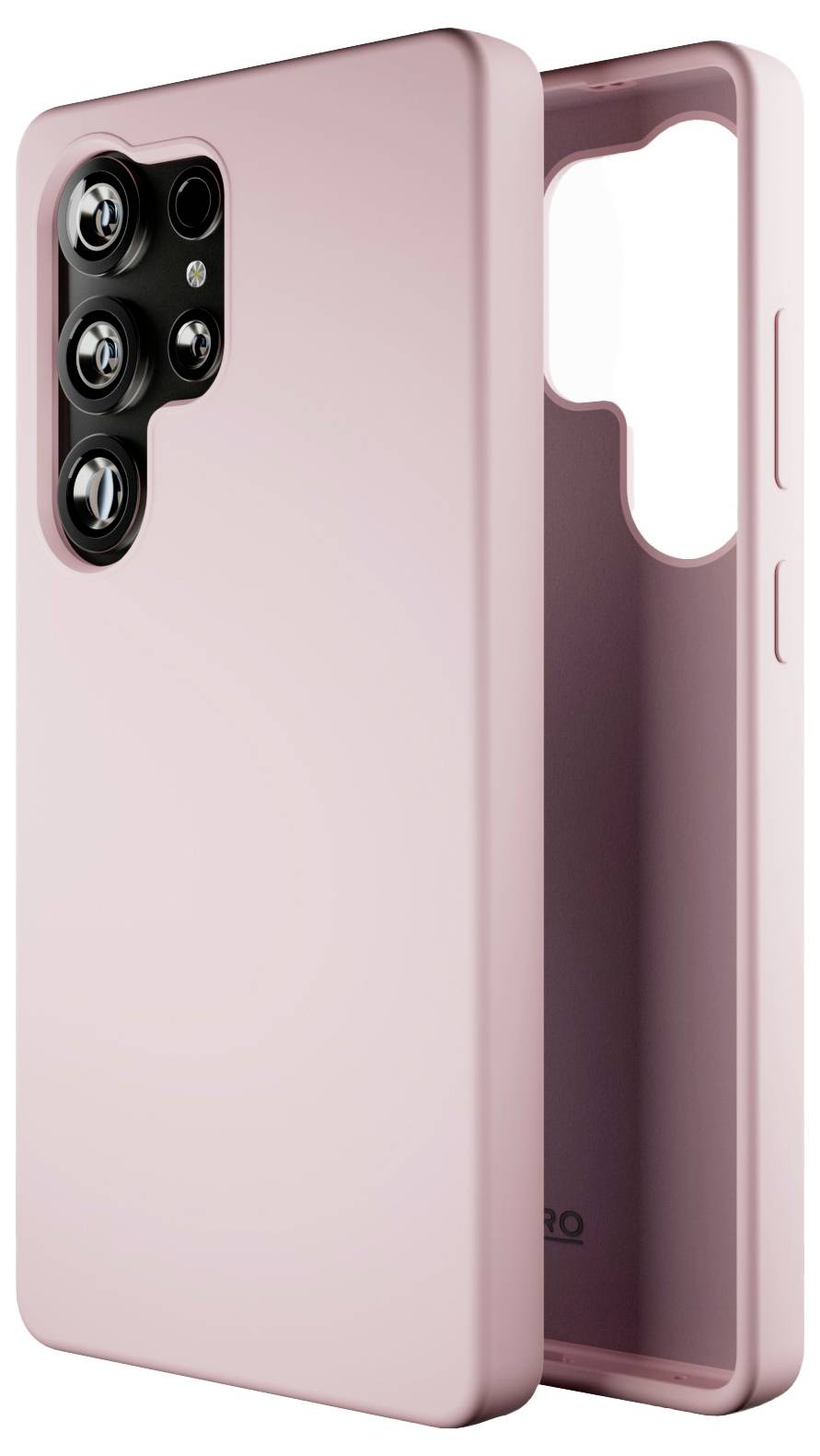 Eine rosa Handyhülle mit präzisen Kameraausschnitten, entworfen zum Schutz und zur sicheren Passform eines Smartphones.