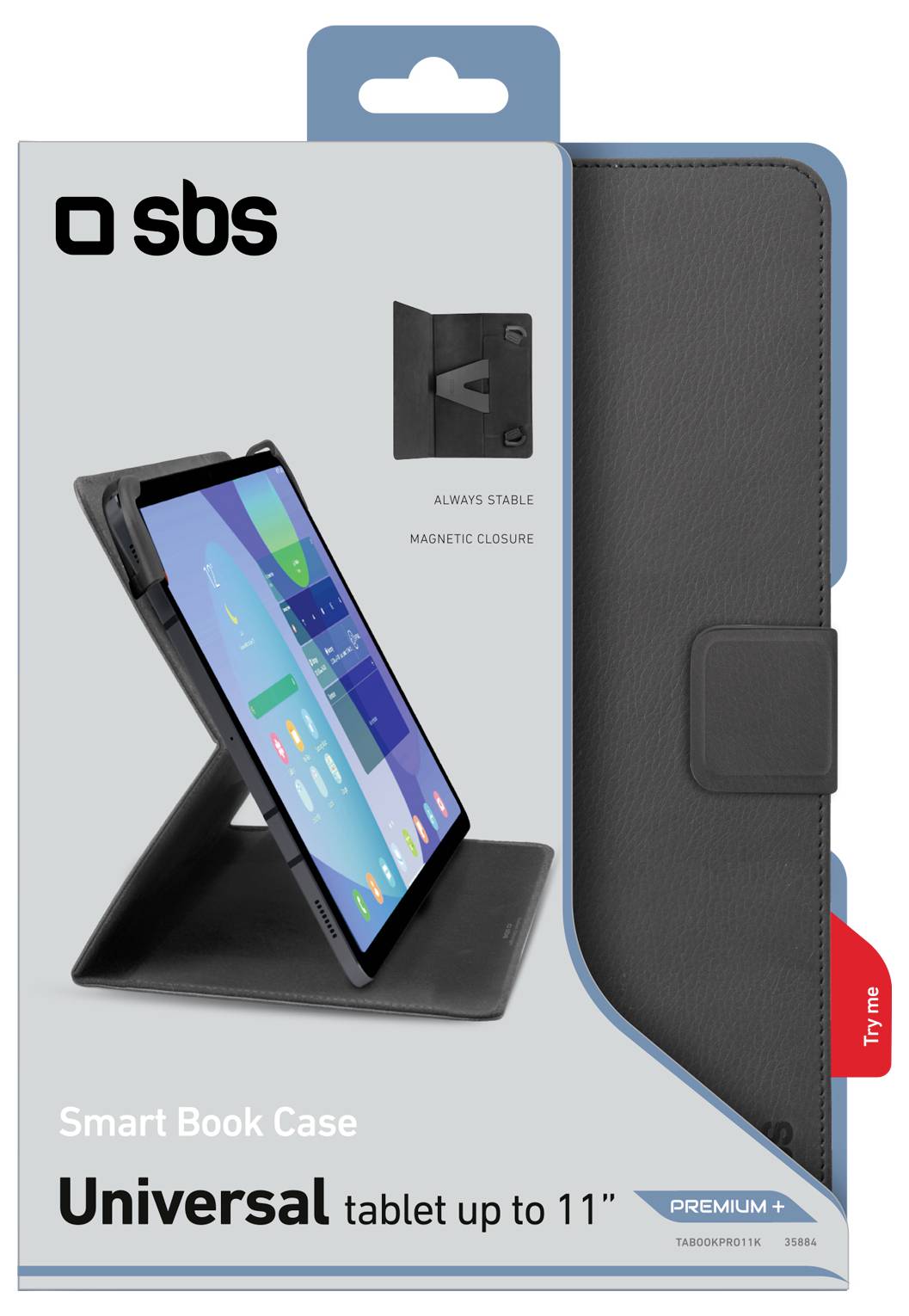 Gelbe Folio-Schutzhülle zeigt ein Tablet in einer sicheren, mehrstufigen Halterung. Entwickelt für Tablets bis 8 Zoll. Italienisches Design.