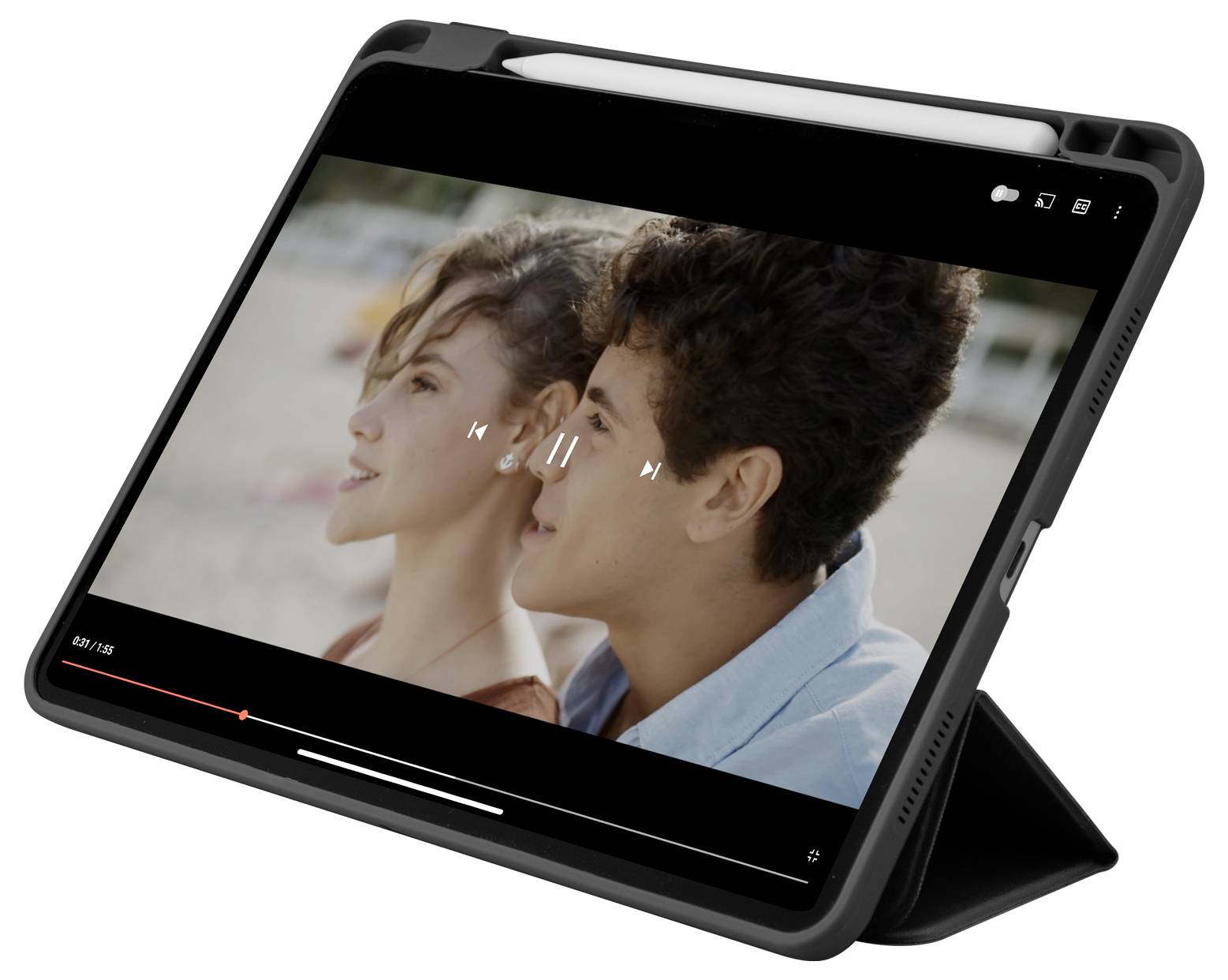 Smartphone mit Displayschutzfolie für Privatsphäre, das ein verdunkeltes Display für den Datenschutz zeigt. Die Seitenansicht hebt das schlanke Design und die Schutzschicht hervor.