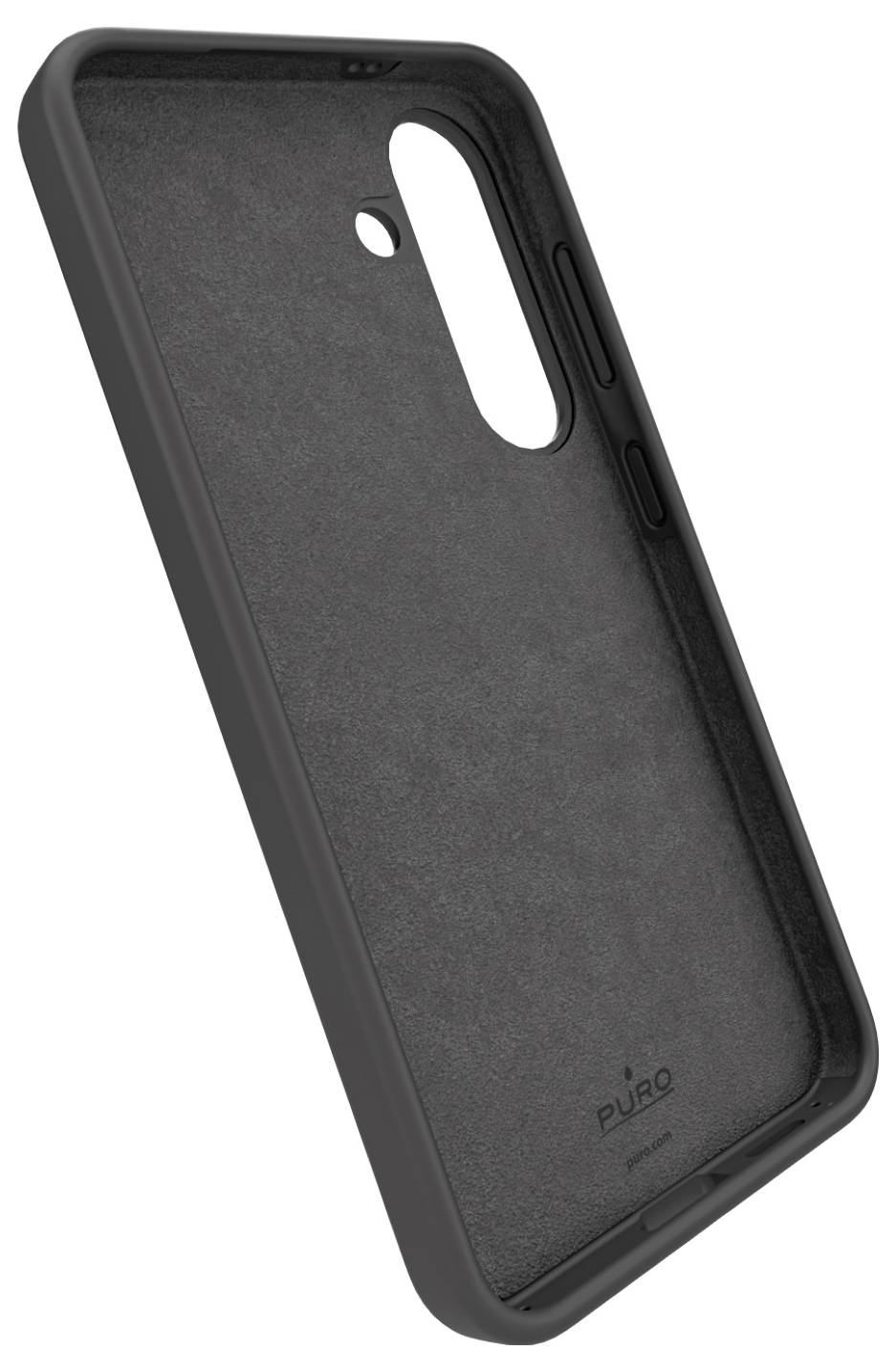 'Puro 0.3 Nude' transparente Handyhülle für Samsung Galaxy S25+. Highlights sind 'Aus recycelten Materialien hergestellt' und 'Plastikfreie Verpackung'.