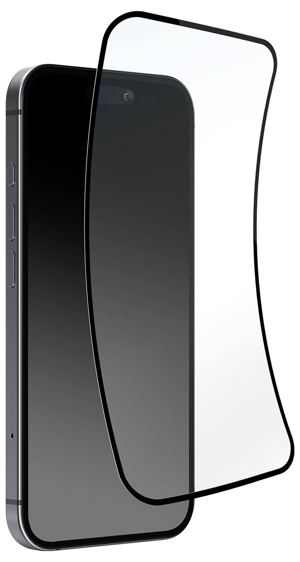 Ein Smartphone mit einer gehärteten Glasschutzfolie, die leicht über seinem Bildschirm schwebt und seinen Schutzzweck zeigt.