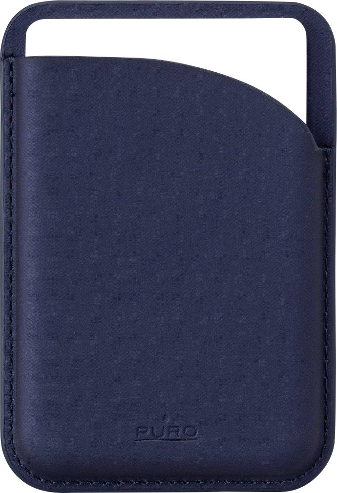 Marineblaue Lederkartenhalter mit minimalistische Design und einem einzelnen Kartenfach. Geeignet zum Aufbewahren von Visitenkarten oder Kreditkarten.