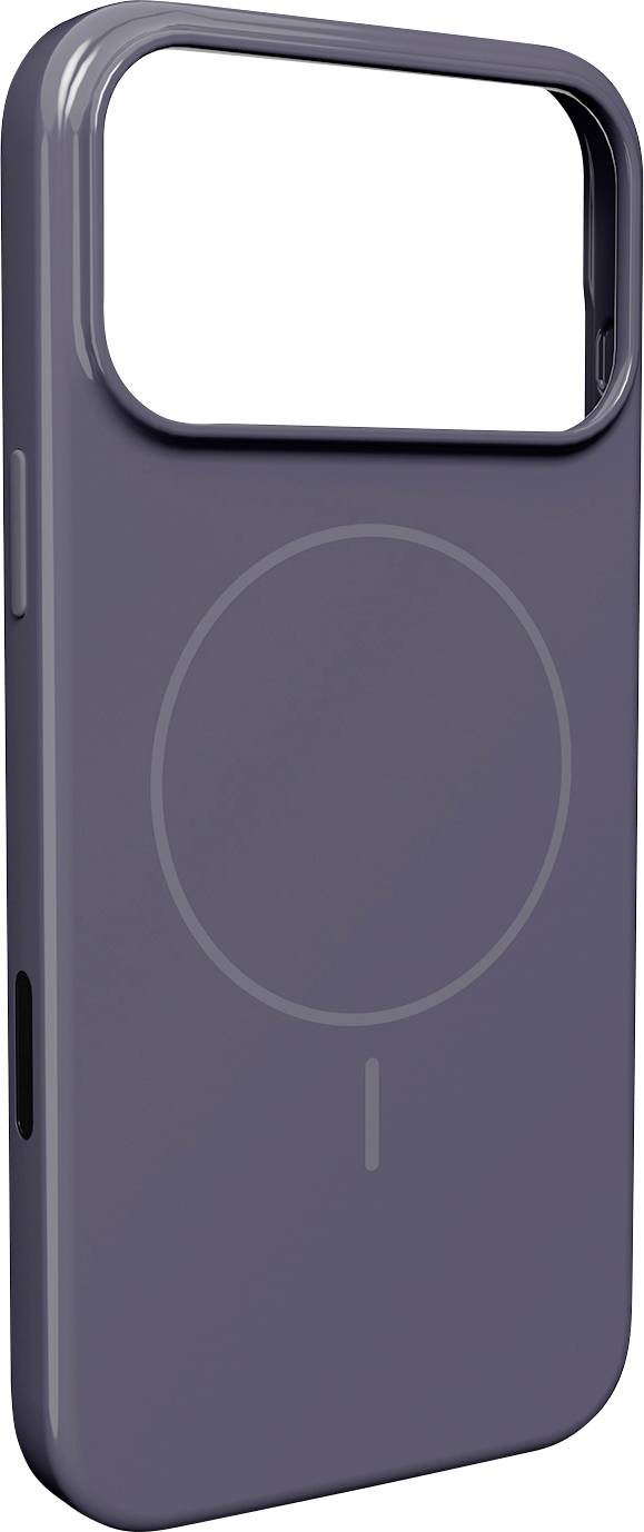 Ein elegantes, mattgraues Smartphone-Case mit einem großzügigen Kameraausschnitt und einem kreisförmigen Design auf der Rückseite, das wahrscheinlich auf MagSafe-Kompatibilität hinweist.