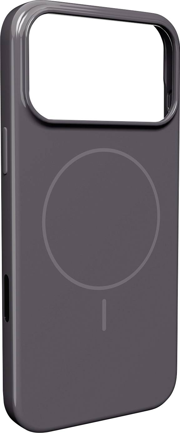 Ein schlankes, schutzendes Handyhülle mit einer Aussparung für die Kamera und sichtbarem kreisförmigen Design, das MagSafe-Kompatibilität anzeigt.
