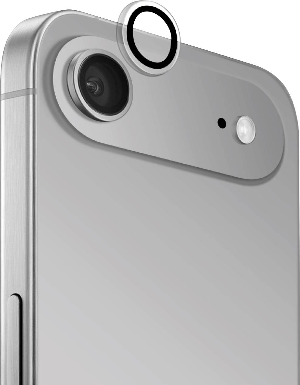 Ein Smartphone mit einer Schutzfolie auf dem Bildschirm; zeigt das Design und die Kameralinsenfunktionen eines modernen Mobilgeräts.