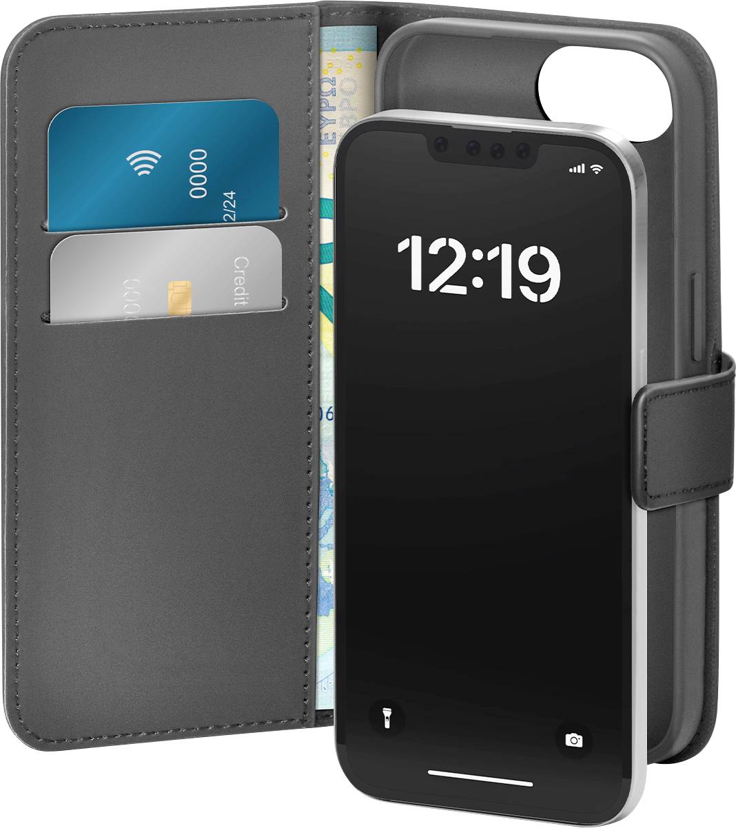 Ein türkisfarbenes Handyhüllen-Etui mit abgerundeten Kanten und Öffnungen für die Kamera und Tasten.