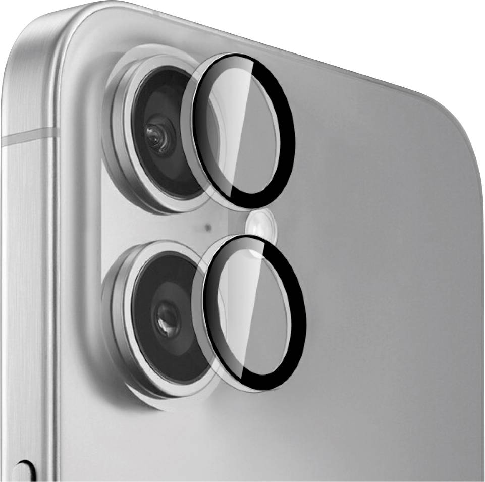 Nahaufnahme der Dual-Kamera-Einrichtung eines Smartphones mit kreisförmigen Objektiven, positioniert an einer eleganten metallischen Ecke.