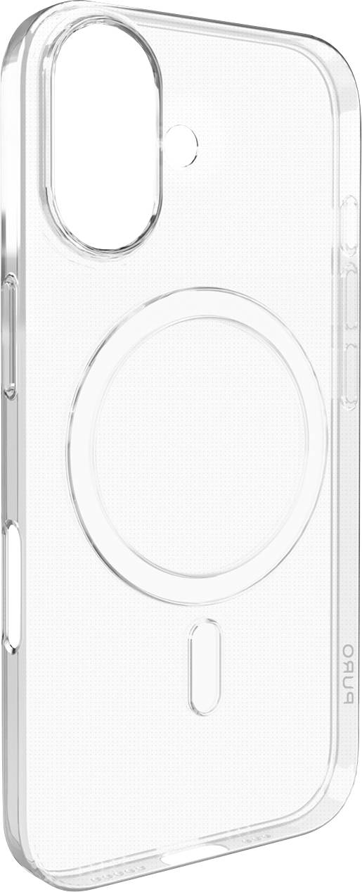 Durchsichtiges Handyhülle mit MagSafe-Kompatibilität, mit kreisförmiger Magnetkontur für sichere Befestigung an kompatiblem Zubehör.
