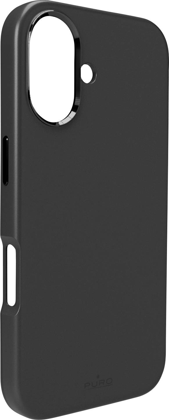 Schwarze Smartphone-Schutzhülle mit Aussparungen für Kamera und Tasten, mit glatter matter Oberfläche.