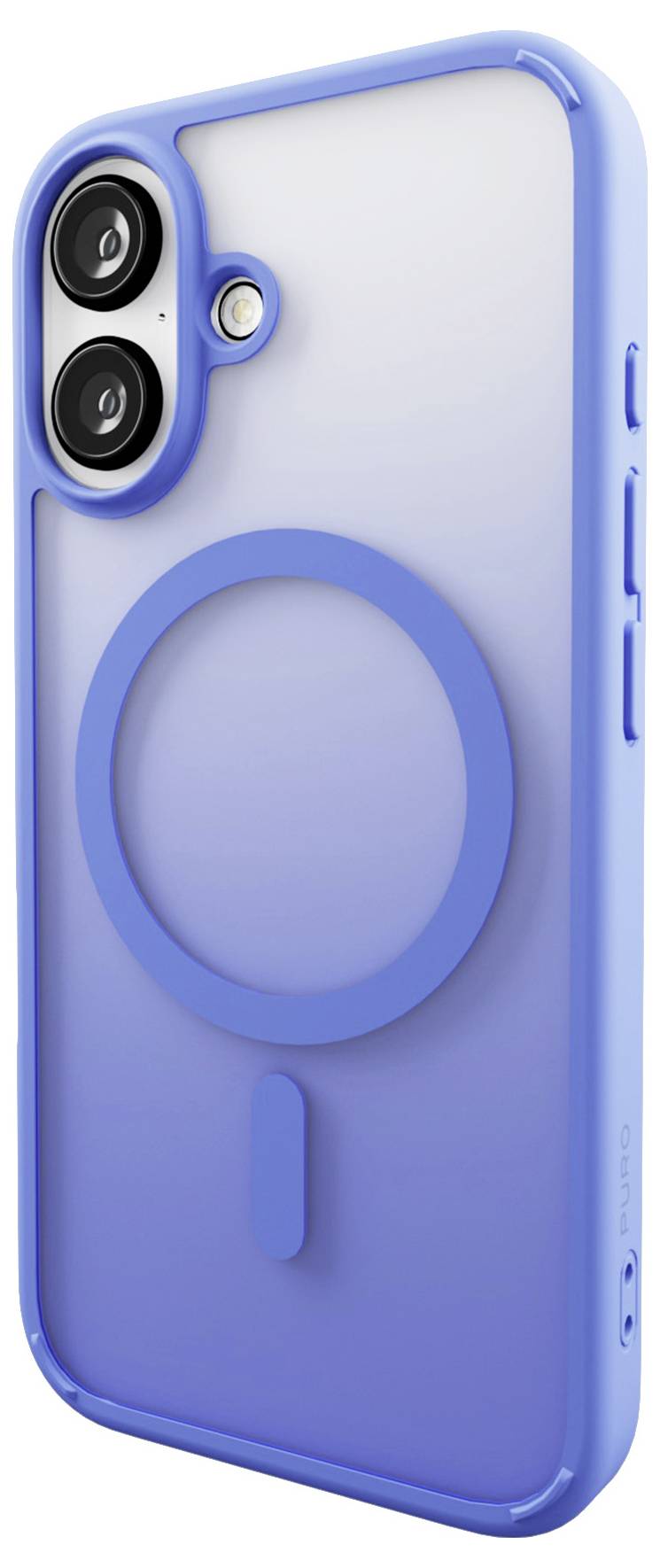 Eine blaue Schutzhülle für iPhone 16, kompatibel mit MagSafe-Technologie, präsentiert auf einer Verpackung mit der Aufschrift „plastikfreie Verpackung
