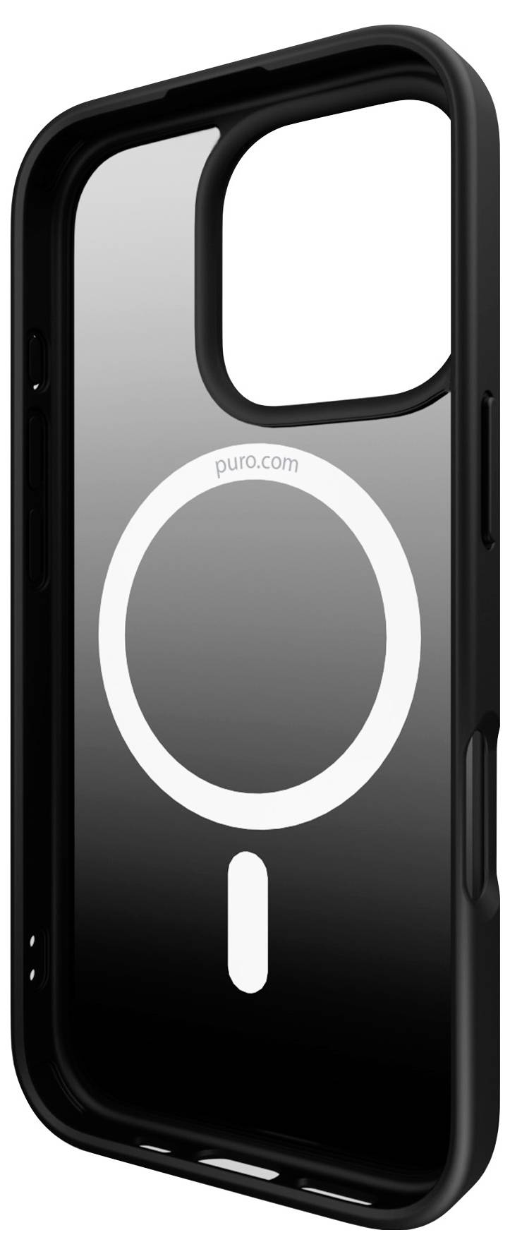 iPhone 16 Plus Geldbörsen-Case Verpackung zeigt ein schwarzes Case mit Kartenfächern. Text liest sich mit 'Wallet Mag' und 'Kompatibel mit MagSafe'.