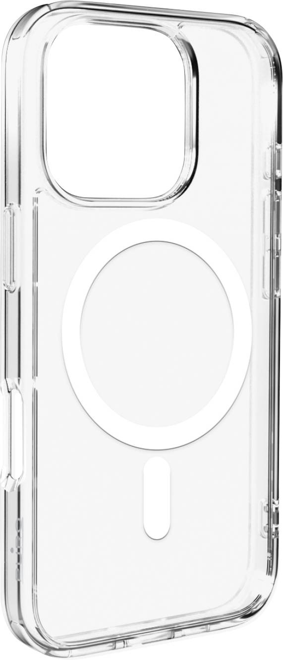Ein transparentes Handyhülle mit einem kreisförmigen Magnetring für MagSafe-Kompatibilität.