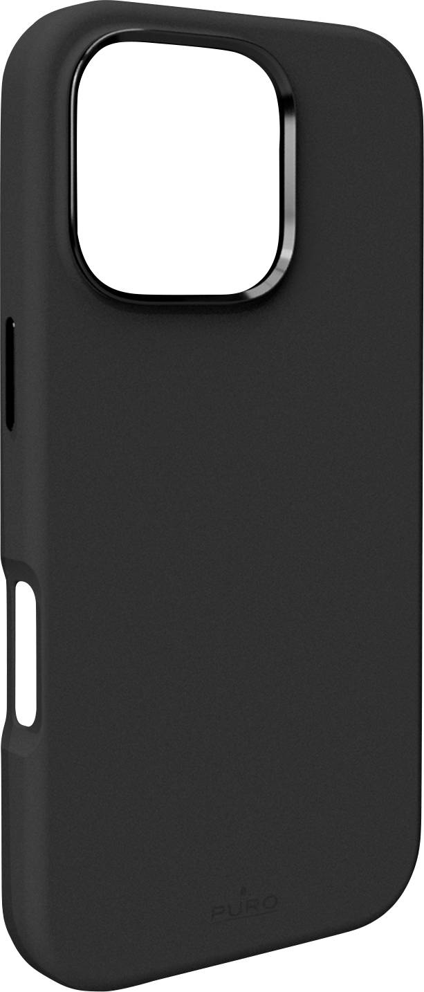 Ein schwarzer Smartphone-Schutzhülle mit strukturierter Oberfläche, offenen Aussparungen für die Tasten und einer großen Aussparung für die Kamera oben.