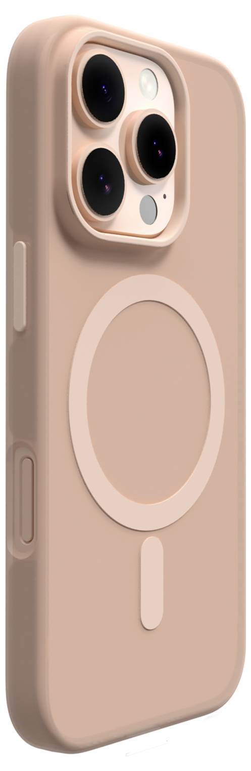 Ein rosafarbenes Smartphone-Etui mit drei großen Kameralinsen-Ausschnitten und einem kreisförmigen Design auf der Rückseite.