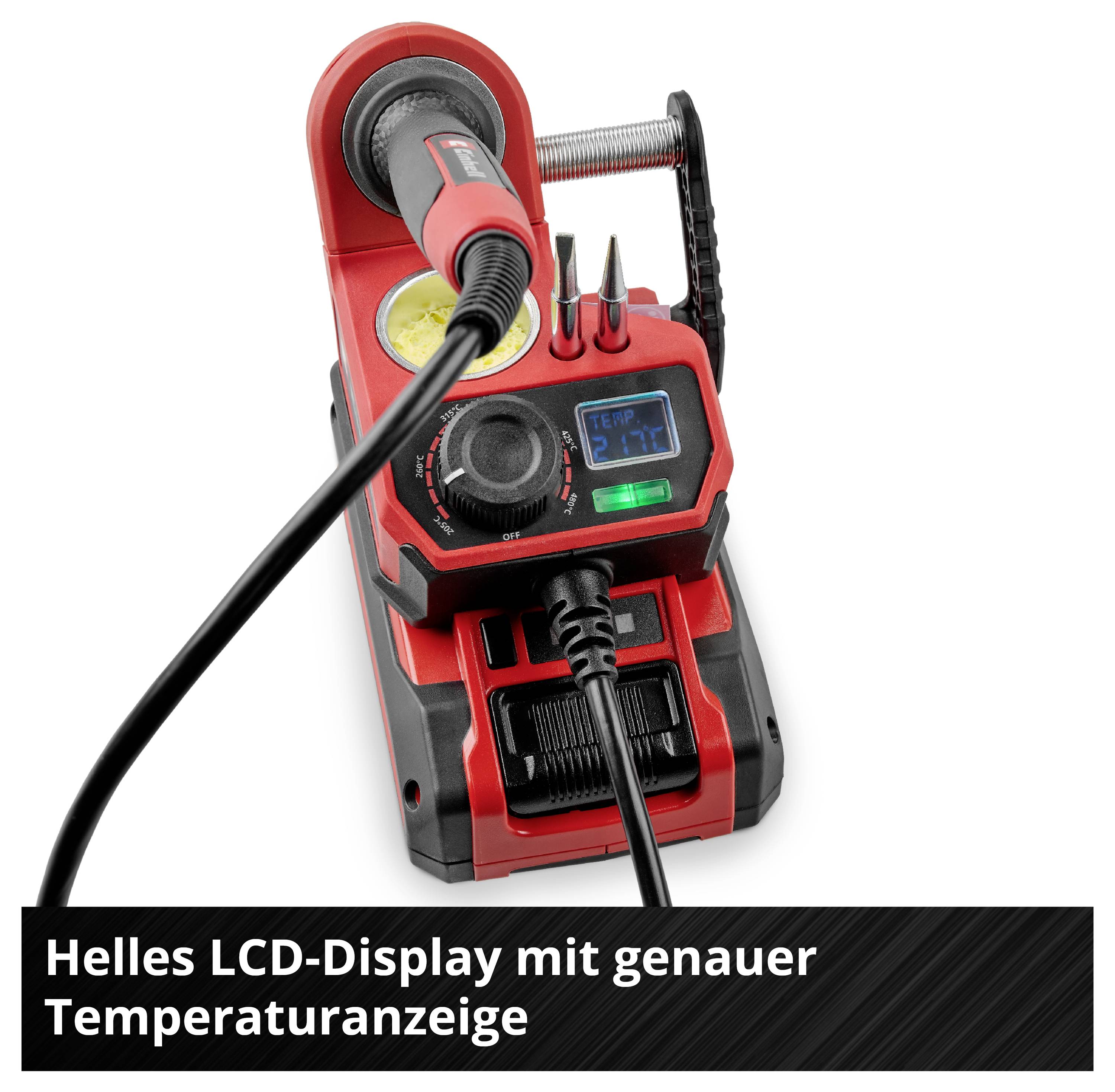 Lötkolbenstation mit hellem LCD-Display zur genauen Temperaturanzeige.