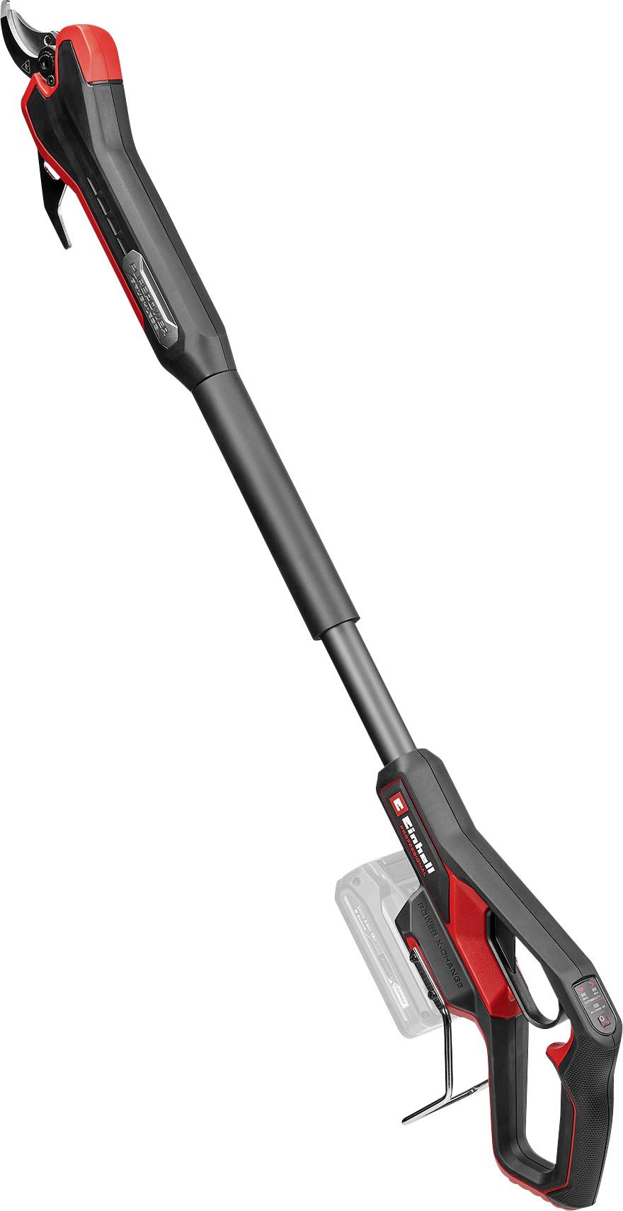 Batteriebetriebene teleskopische Gartenscheren mit ergonomischem Griff, entwickelt für präzise Schnitte beim Gärtnern oder in der Landschaftsgestaltung.