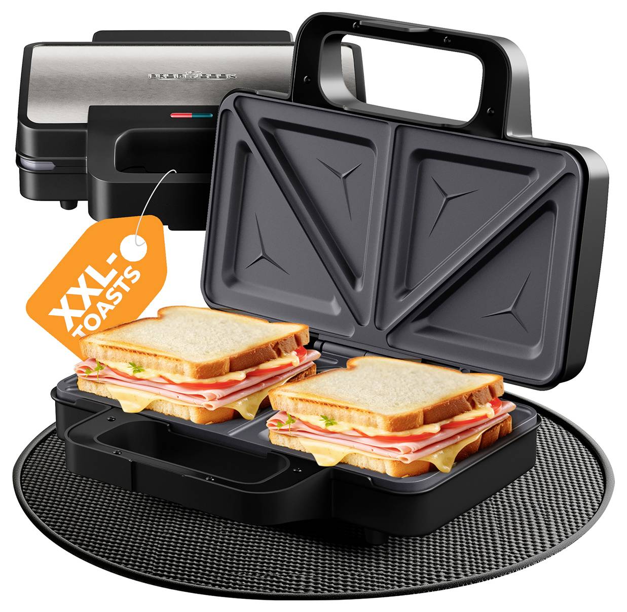 Profi Cook PC-ST 1315 Sandwich-Toaster Antihaftbeschichtung, Kontrollleuchte Edelstahl, Schwarz