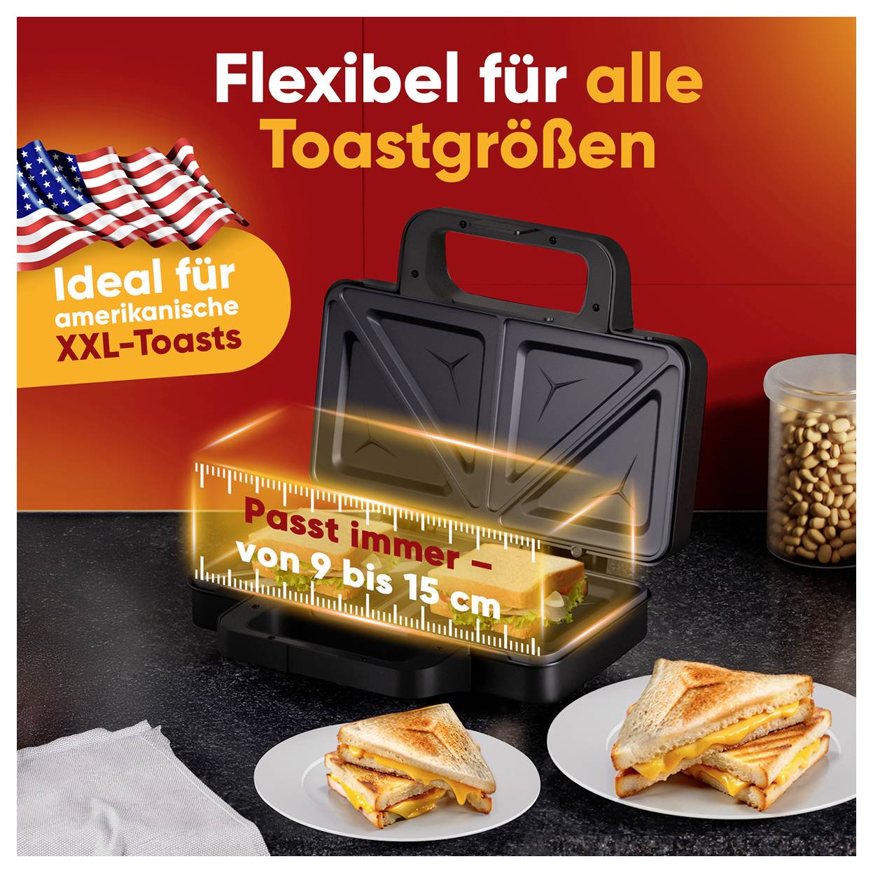 Profi Cook PC-ST 1315 Sandwich-Toaster Antihaftbeschichtung, Kontrollleuchte Edelstahl, Schwarz