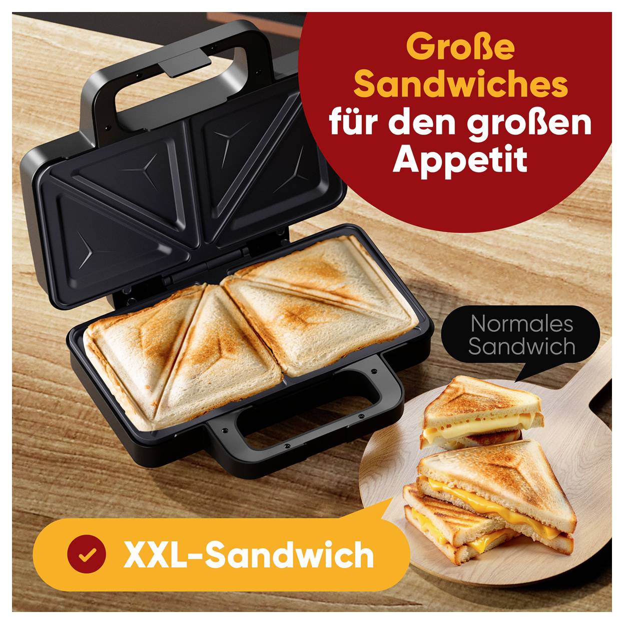 Profi Cook PC-ST 1315 Sandwich-Toaster Antihaftbeschichtung, Kontrollleuchte Edelstahl, Schwarz