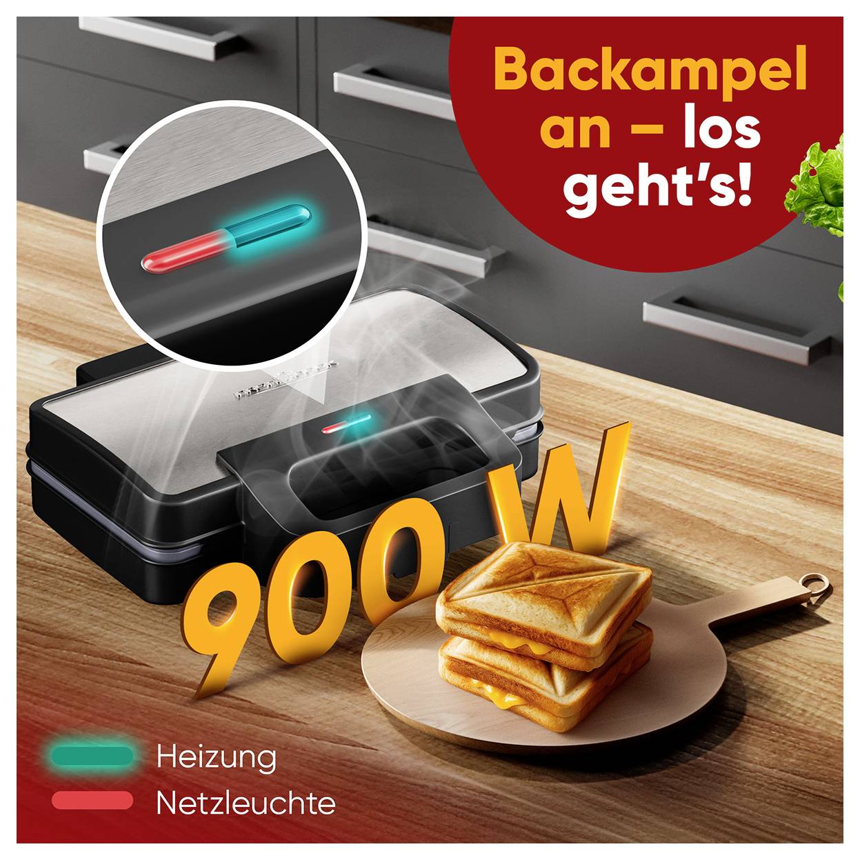 Profi Cook PC-ST 1315 Sandwich-Toaster Antihaftbeschichtung, Kontrollleuchte Edelstahl, Schwarz
