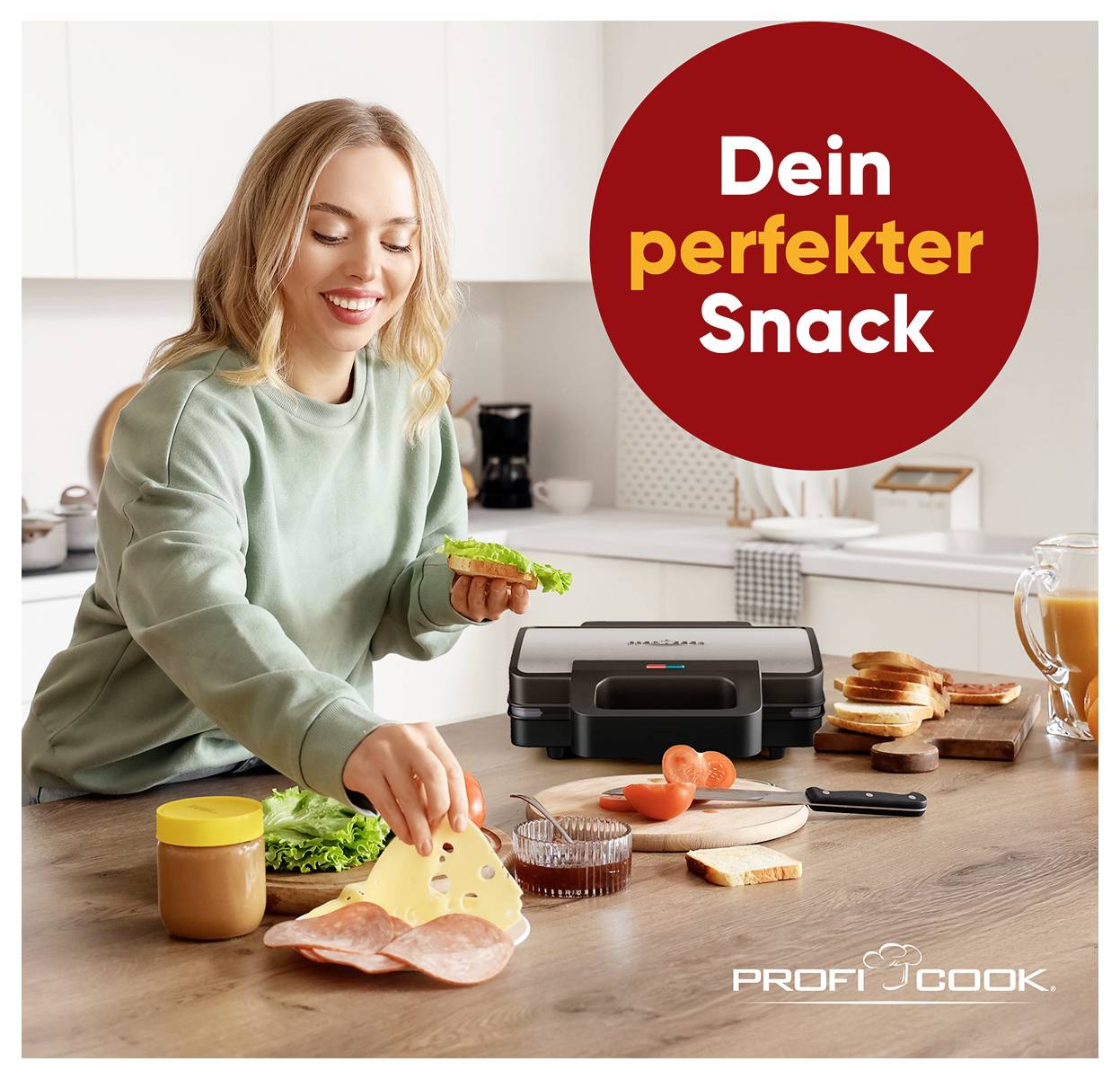 Profi Cook PC-ST 1315 Sandwich-Toaster Antihaftbeschichtung, Kontrollleuchte Edelstahl, Schwarz