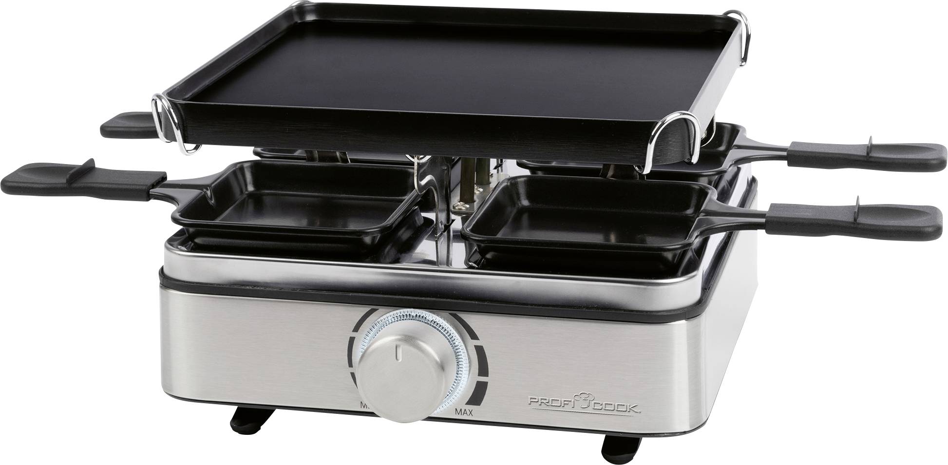 Profi Cook PC-RG 1301 Raclette 4Pfännchen, Antihaftbeschichtung Edelstahl