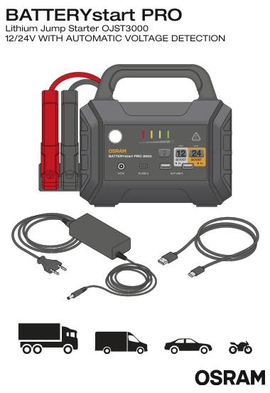 Ein grau-schwarzes Auto-Starthilfegerät mit der Bezeichnung 