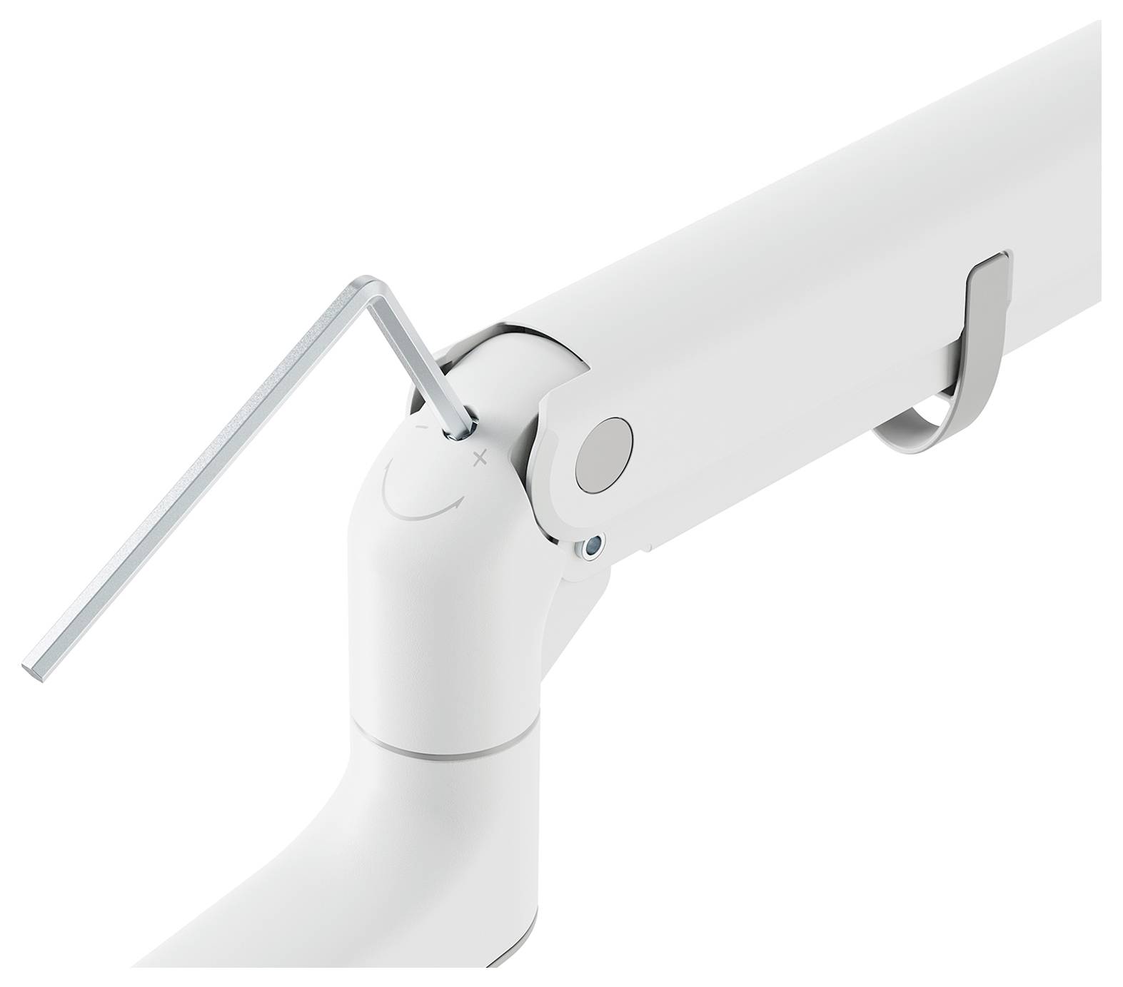 Das Bild zeigt eine IKEA-Wandhalterung mit einem eingeführten Metallstab, wahrscheinlich zum Einstellen oder Sichern der Befestigung.