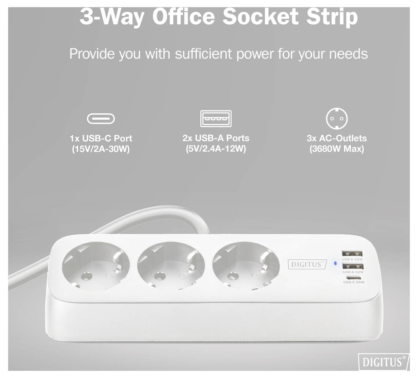 Digitus DA-70626 Tischsteckdose Weiß Schutzkontakt 1St.