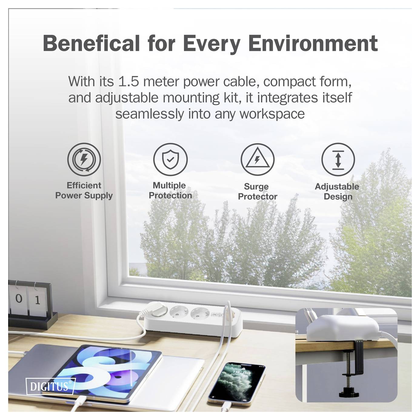 Digitus DA-70626 Tischsteckdose Weiß Schutzkontakt 1St.