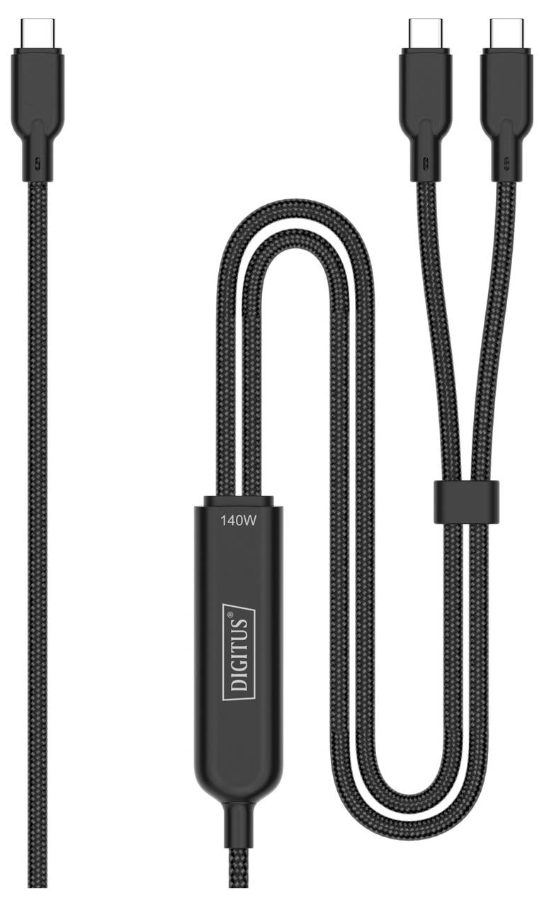 Schwarzes USB-C auf Dual-USB-C-Ladekabel mit „DIGITUS