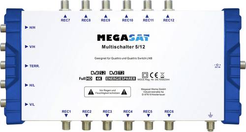 MegaSat 0600205 SAT Multischalter Eingänge (Multischalter): 5 (4 SAT/1 terrestrisch) Teilnehmer-Anz