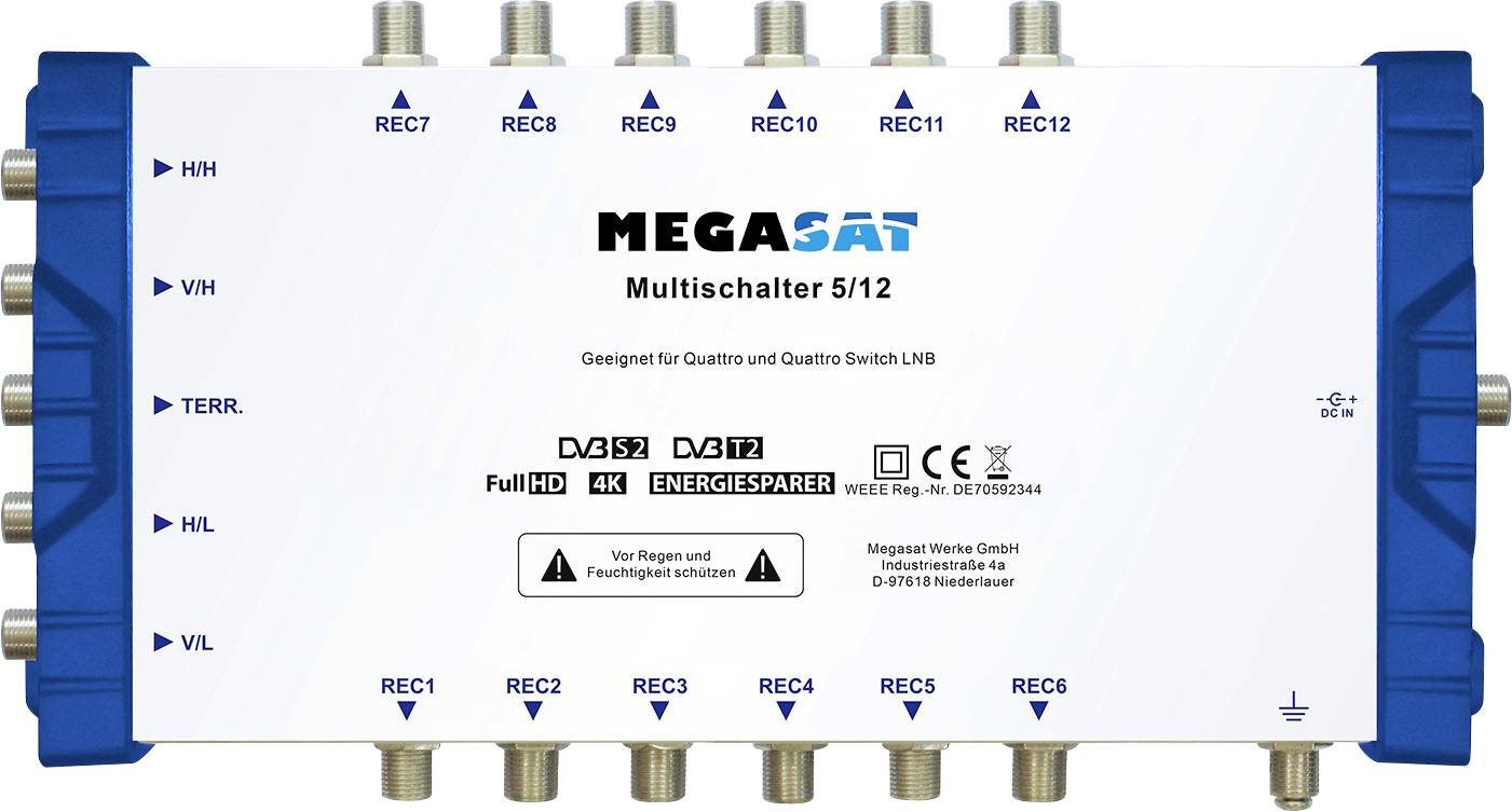 MegaSat 0600205 SAT Multischalter Eingänge (Multischalter): 5 (4 SAT/1 terrestrisch) Teilnehmer-Anz