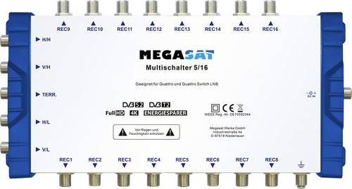 MegaSat 0600152 SAT Multischalter Eingänge (Multischalter): 5 (4 SAT/1 terrestrisch) Teilnehmer-Anzahl: 16