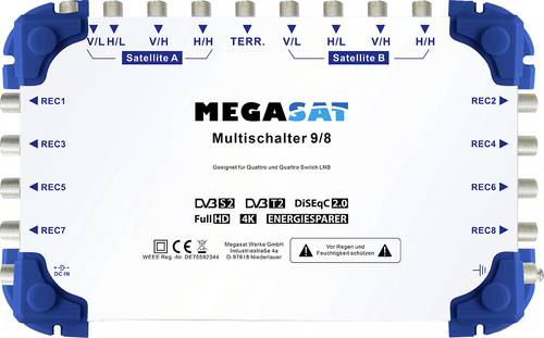 MegaSat 0600151 SAT Multischalter Eingänge (Multischalter): 9 (8 SAT/1 terrestrisch) Teilnehmer-Anz