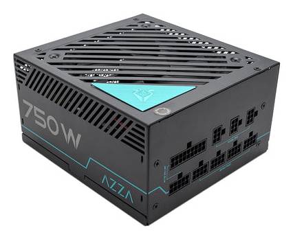 NZXT 750W Netzteil mit mehreren Anschlussports und einem schlichten schwarzen Design mit türkisfarbenen Akzenten.