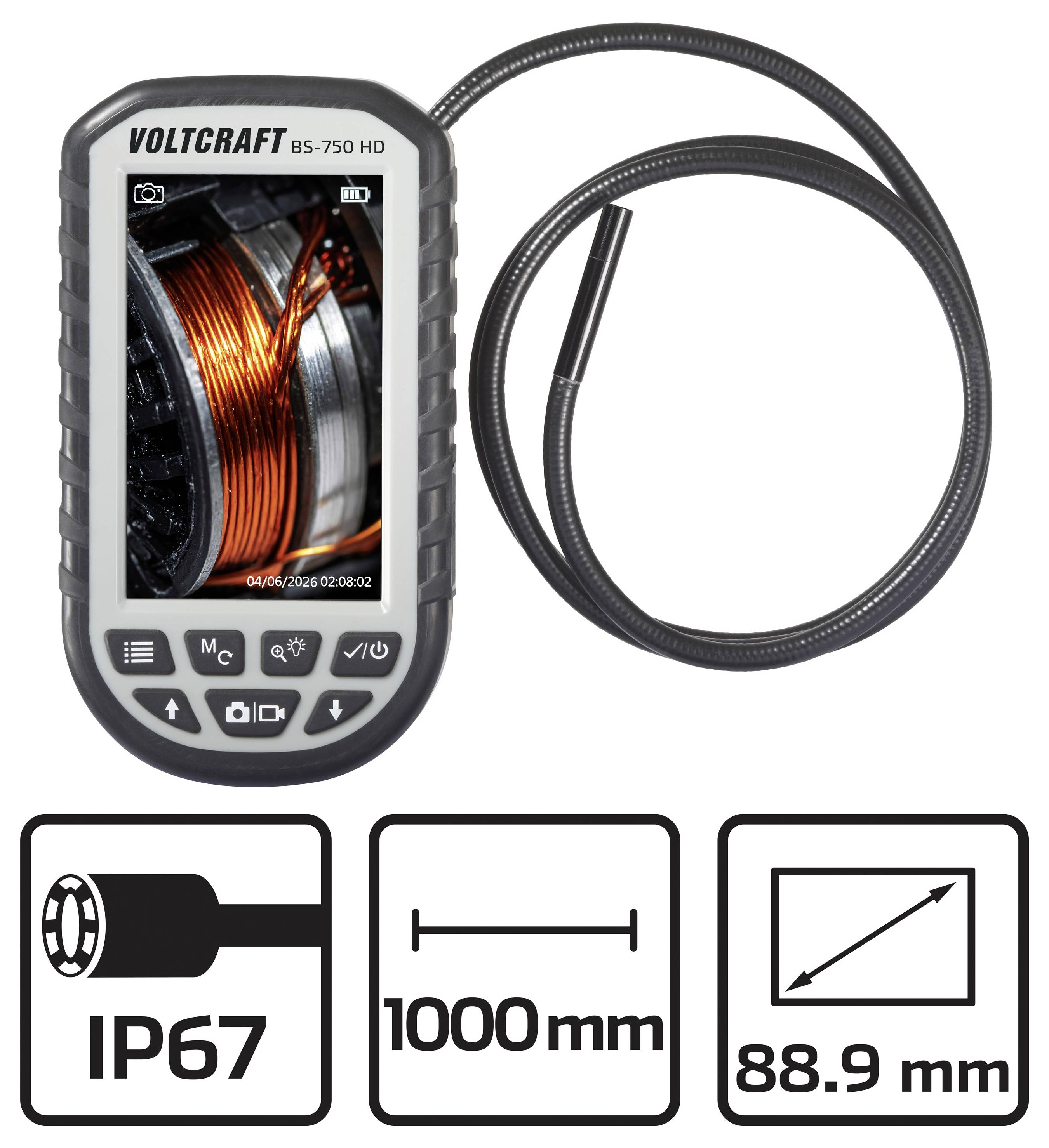 VOLTCRAFT BS-750 HD Endoskop Sonden-Ø: 5.5mm Sonden-Länge: 1m Akku 18650