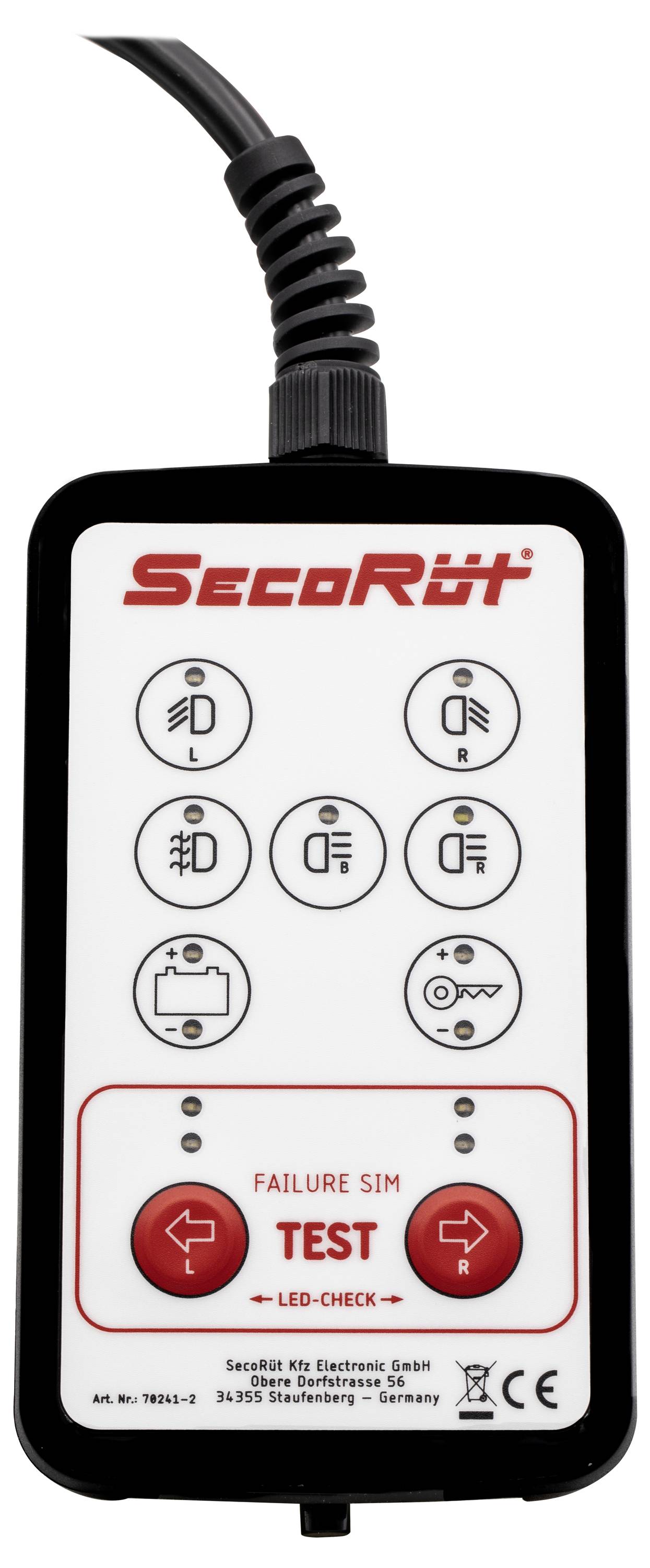 Ein weißes Gerät mit einem Kabel mit der Bezeichnung „SecoRüt