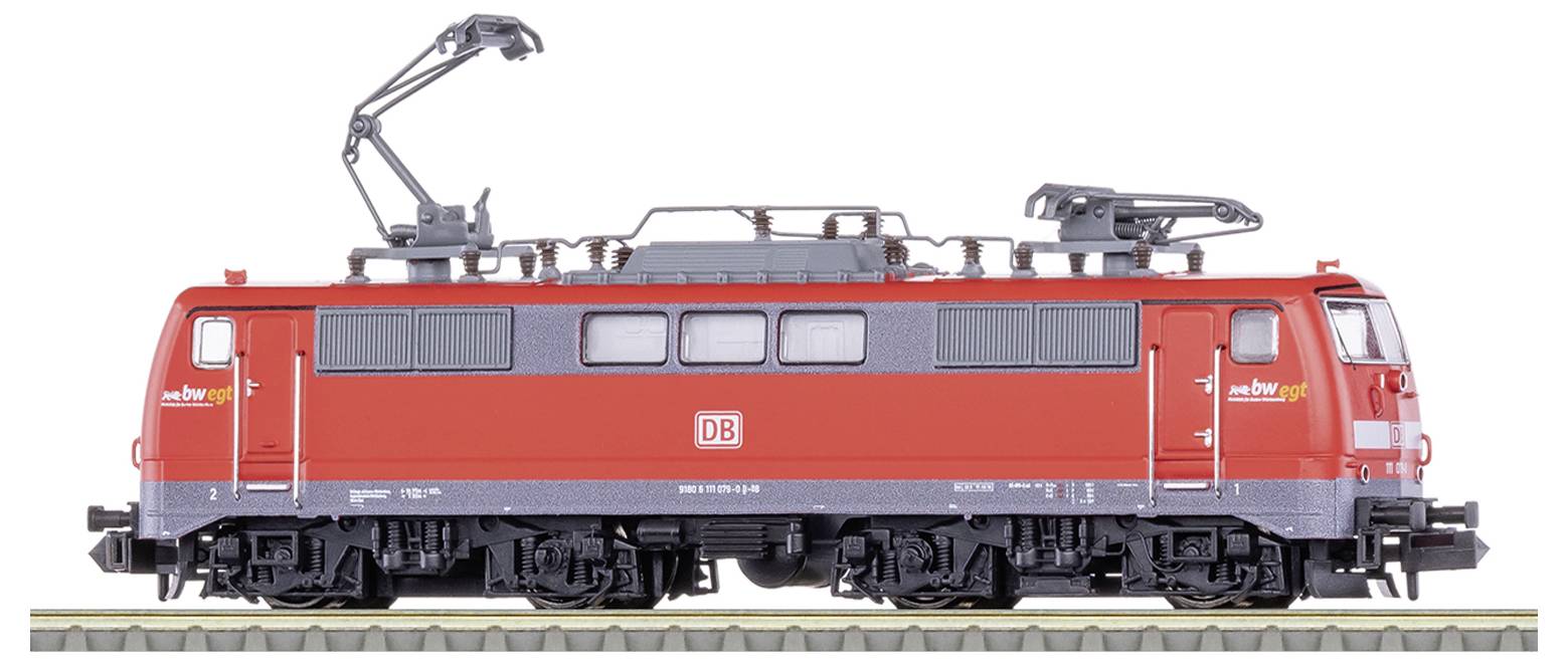 Eine rote und graue elektrische Zuglokomotive mit dem 