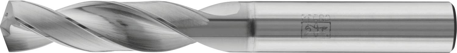 Eine silberne, zylindrische Schaftfräser mit Spiralnut, die in der Bearbeitung zum Schneiden von Materialien verwendet wird.