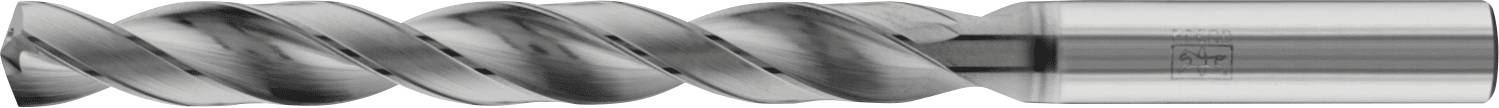 Ein Nahaufnahme-Bild eines metallischen Bohrers mit Spiralnutungen, das seine Spiralform und Schneidkante zeigt.