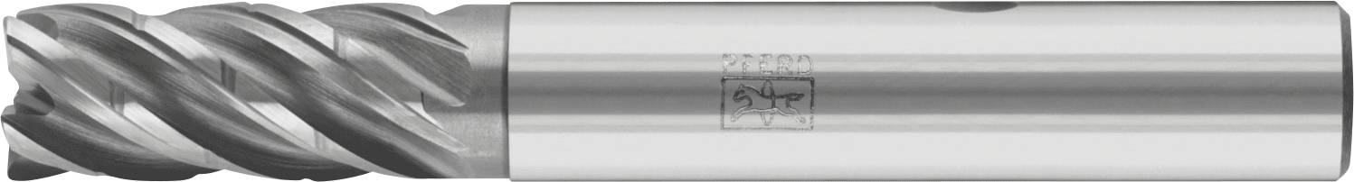Eine Nahaufnahme einer Metallfräse mit scharfen Spiralruten an der Schneidkante, die zum Bearbeiten von Metallwerkstücken verwendet wird.