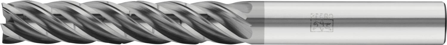 Eine Nahaufnahme eines zylindrischen Metallschneidewerkzeugs mit Spiralnutungen, das für Bearbeitungsanwendungen verwendet wird.