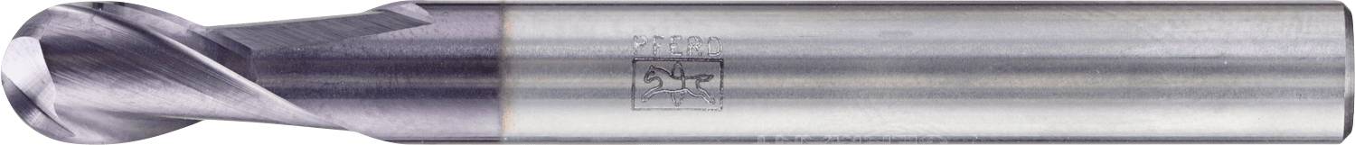 Ein Stahl-Schaftfräser mit einer Spiralschneidkante wird gezeigt. Das Werkzeug ist zylindrisch mit einer scharfen, spiralförmigen Klinge zum Bearbeiten von Metallen.