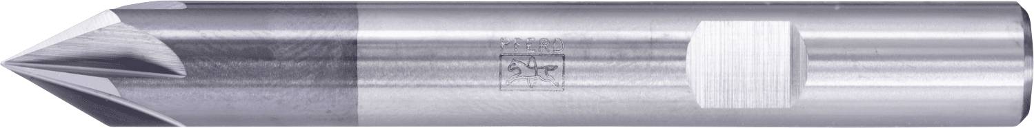 Ein Kegelsenker-Bohrer aus Metall mit einer konischen Schneidkante und einem zylindrischen Schaft, der zum Erstellen von kegelförmigen Löchern verwendet wird.